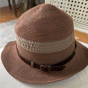Grevi Brown Woven Hat with Leather Band